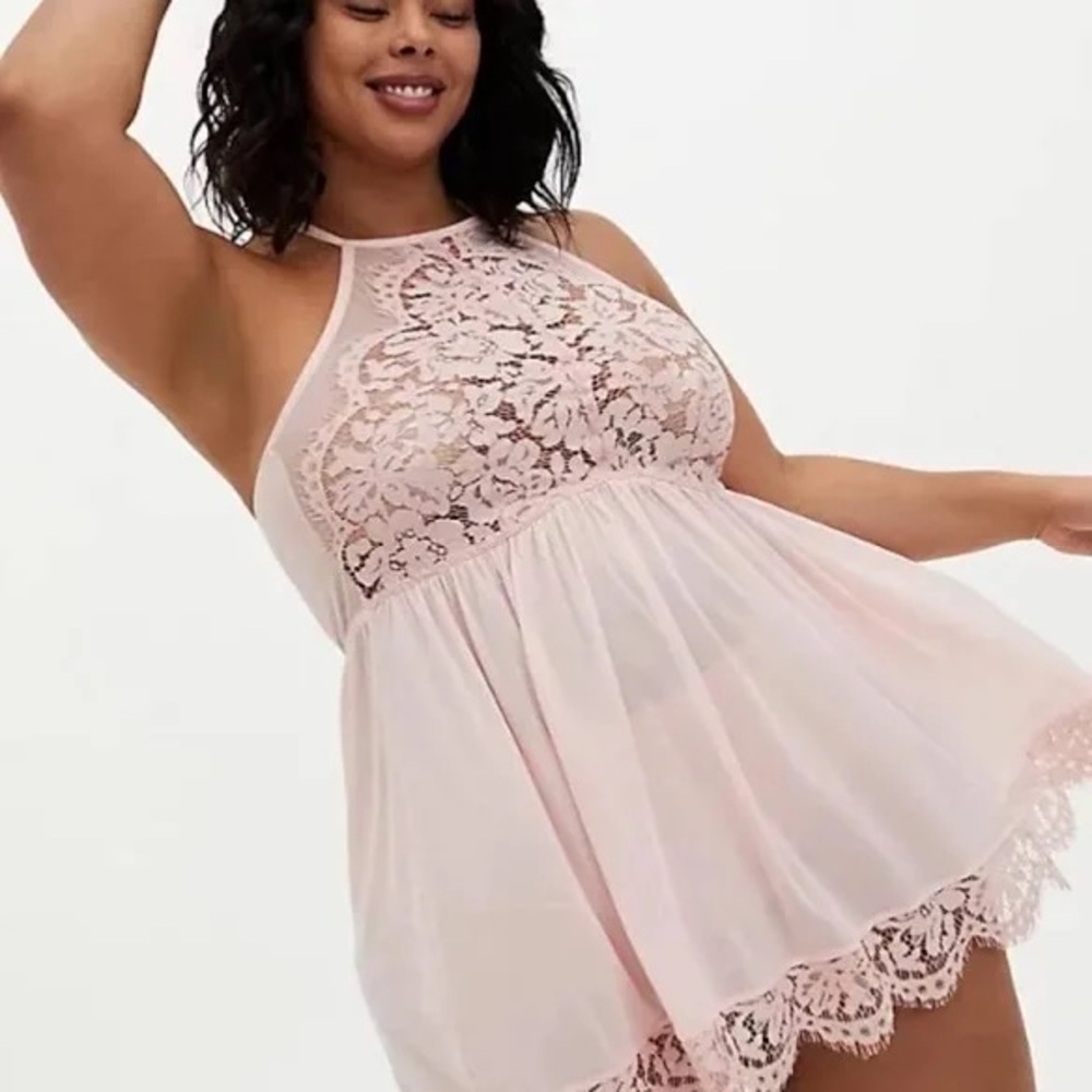torrid curve intimates light pink halter lace babydoll 2x plus